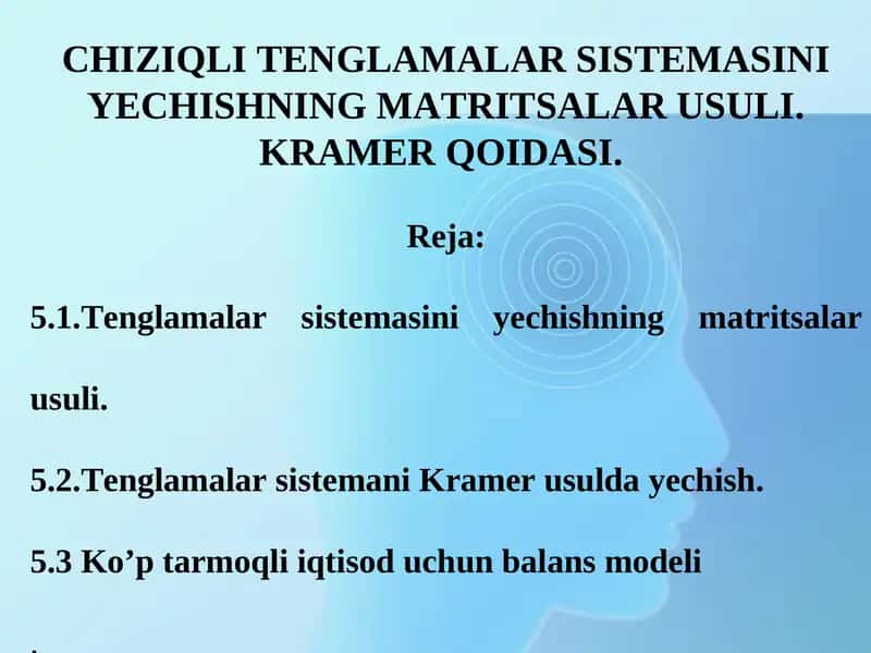 CHIZIQLI TENGLAMALAR SISTEMASINI YECHISHNING MATRITSALAR USULI. KRAMER QOIDASI