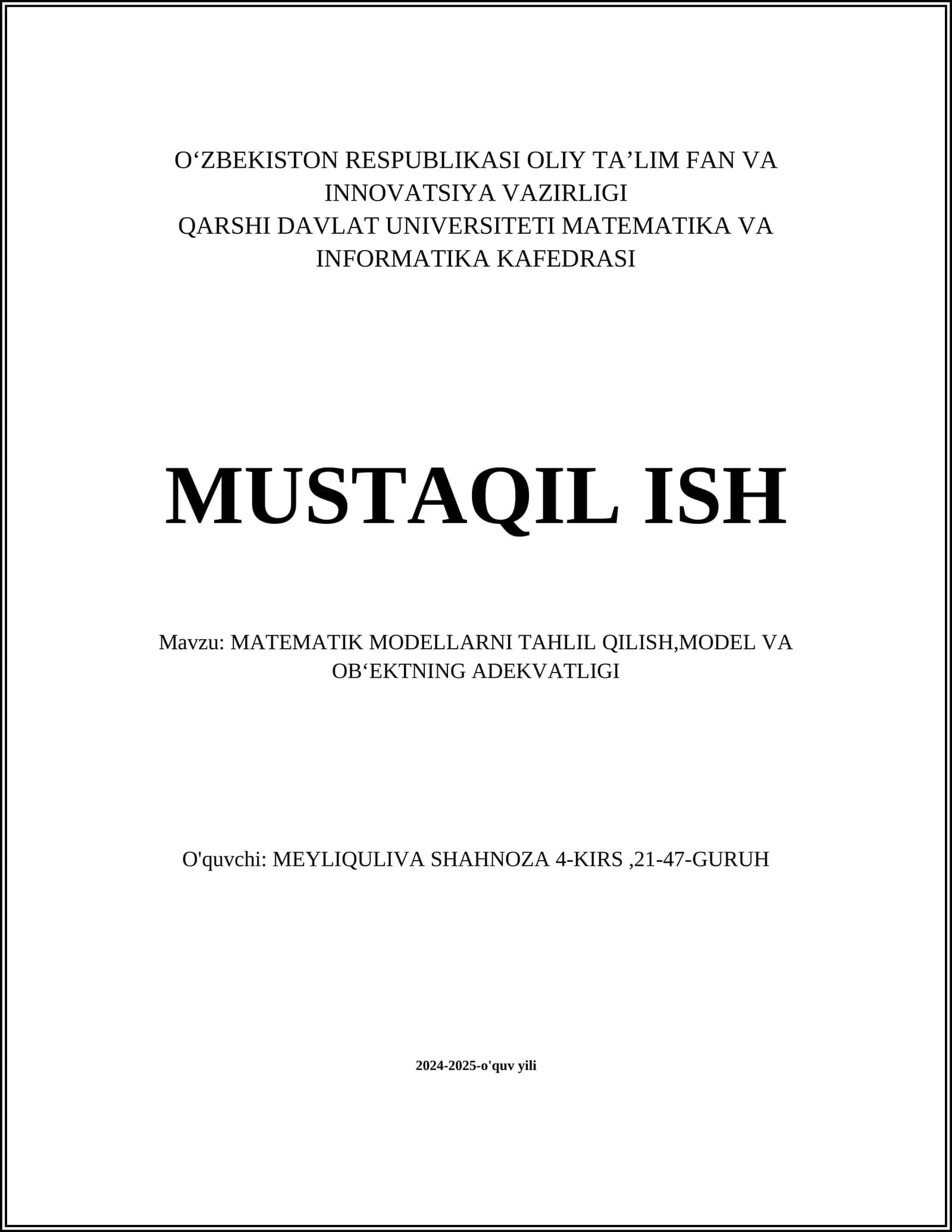 Matematik Modellashtirishning Asosiy Tushunchalari