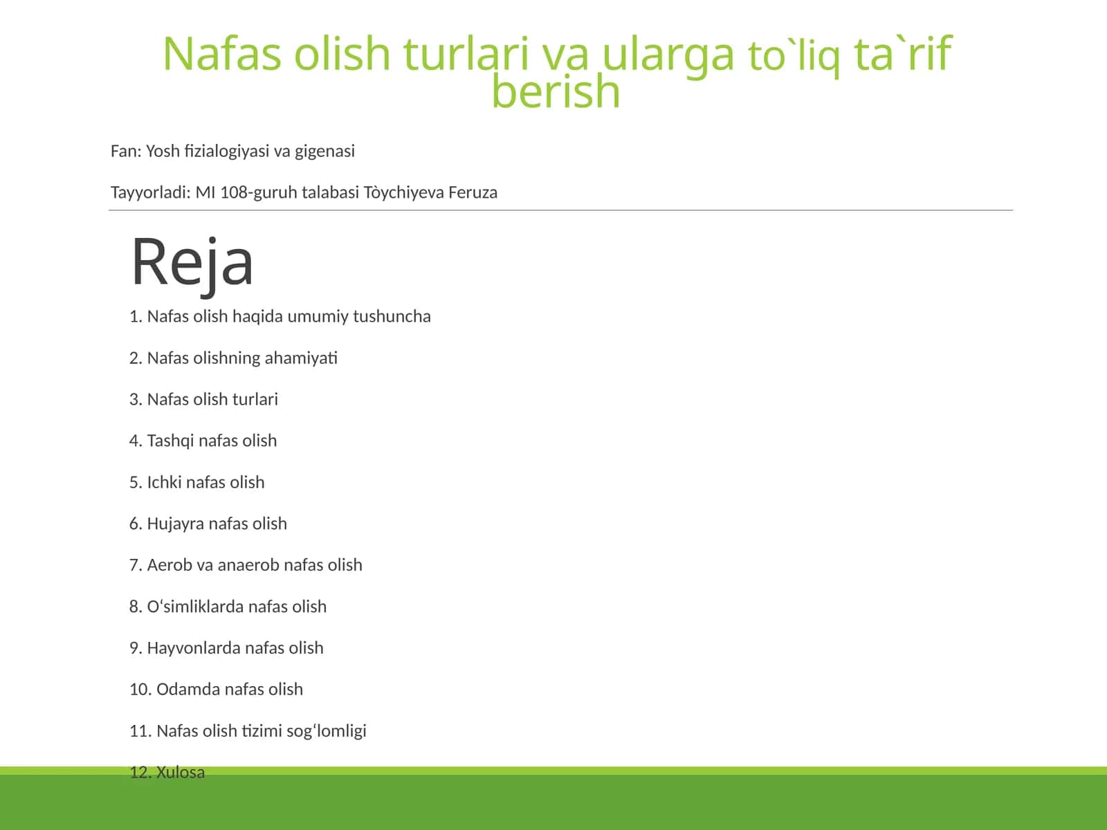 Nafas olish turlari va ularga to'liq ta'rif berish