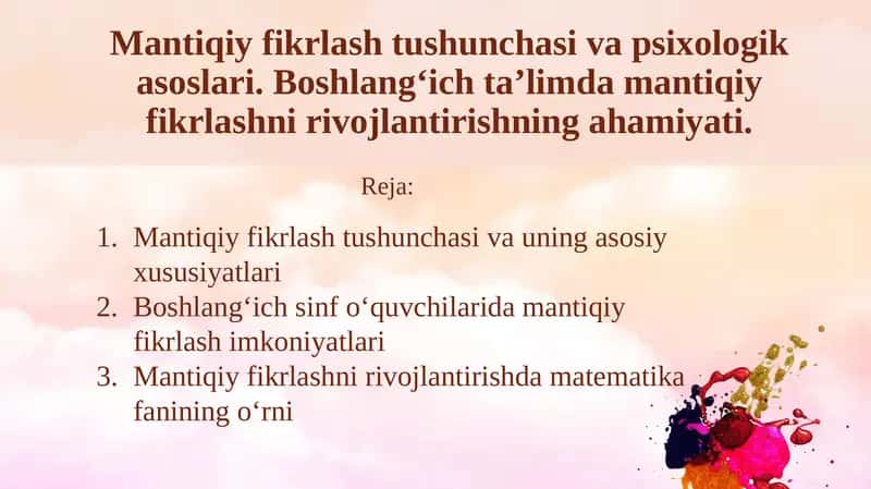 Mantiqiy fikrlash tushunchasi va psixologik asoslari