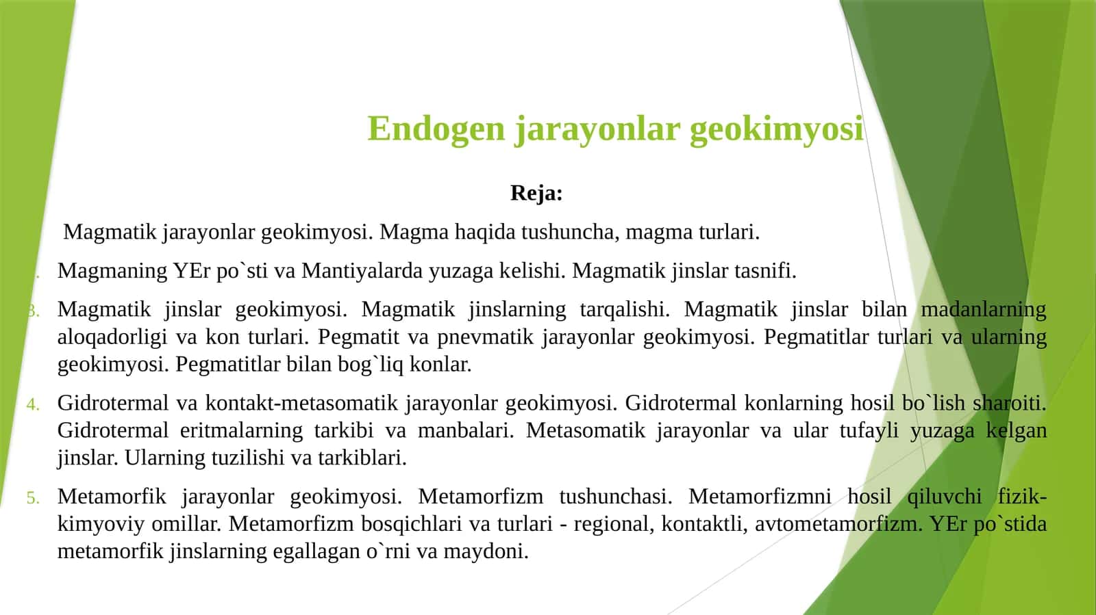 Endogеn jarayonlar gеokimyosi