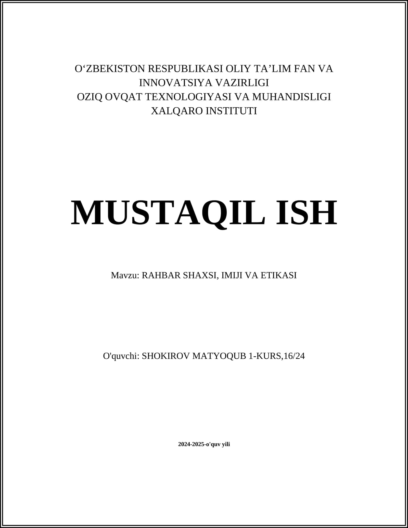 RAHBAR SHAXSI, IMIJI VA ETIKASI