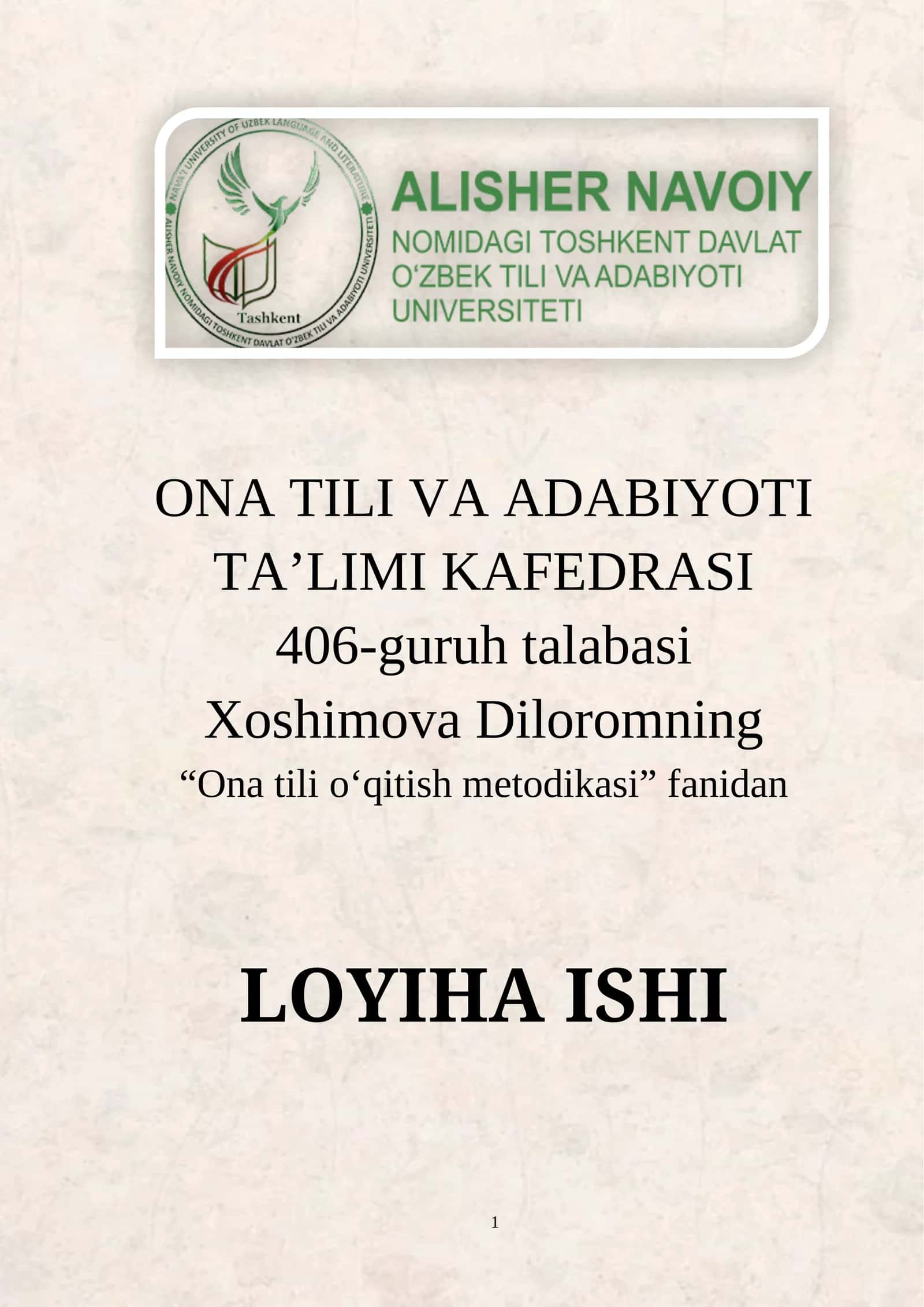 ONA TILI VA ADABIYOTI TA’LIMI KAFEDRASI