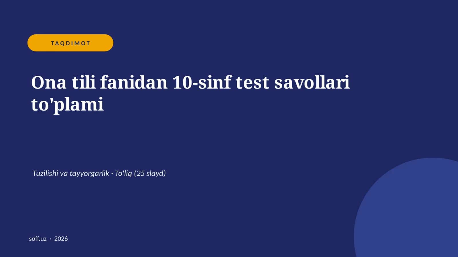 Ona tili fanidan 10-sinf test savollari to'plami