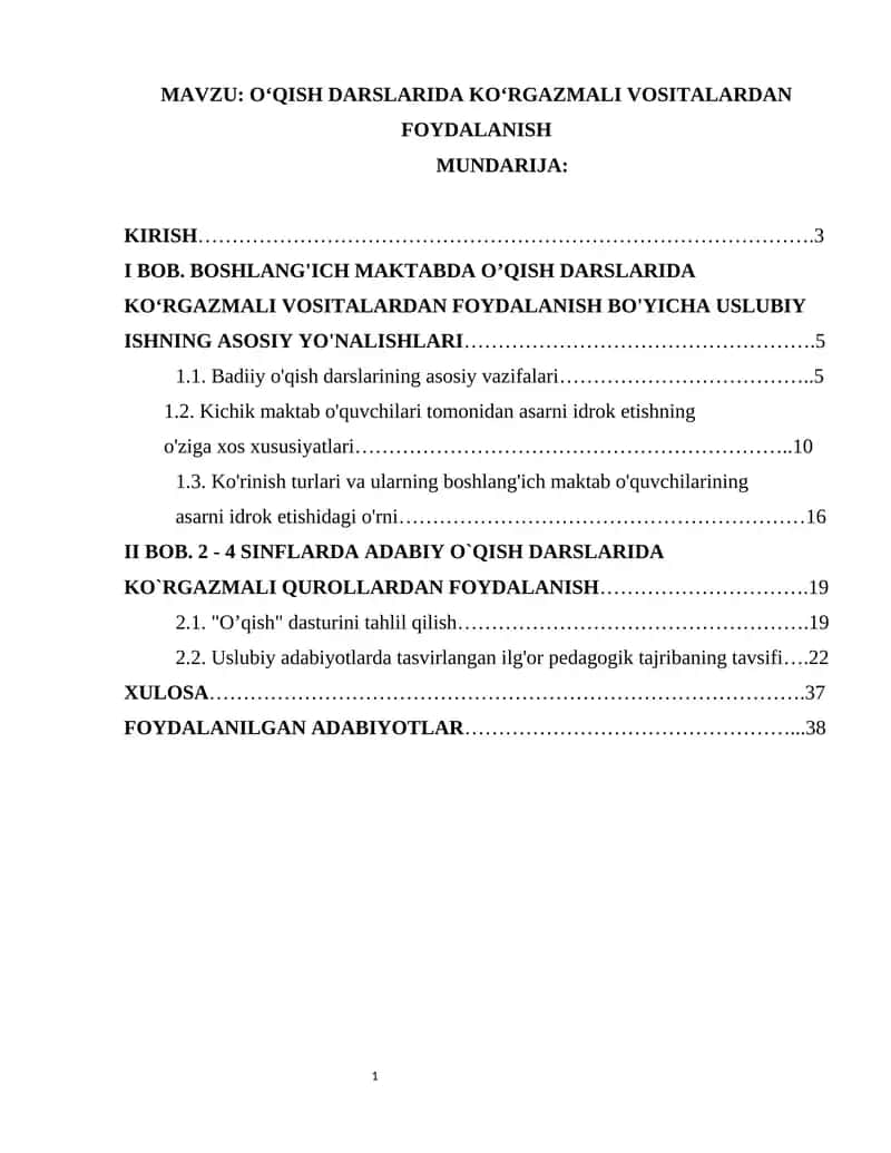 O‘QISH DARSLARIDA KO‘RGAZMALI VOSITALARDAN FOYDALANISH