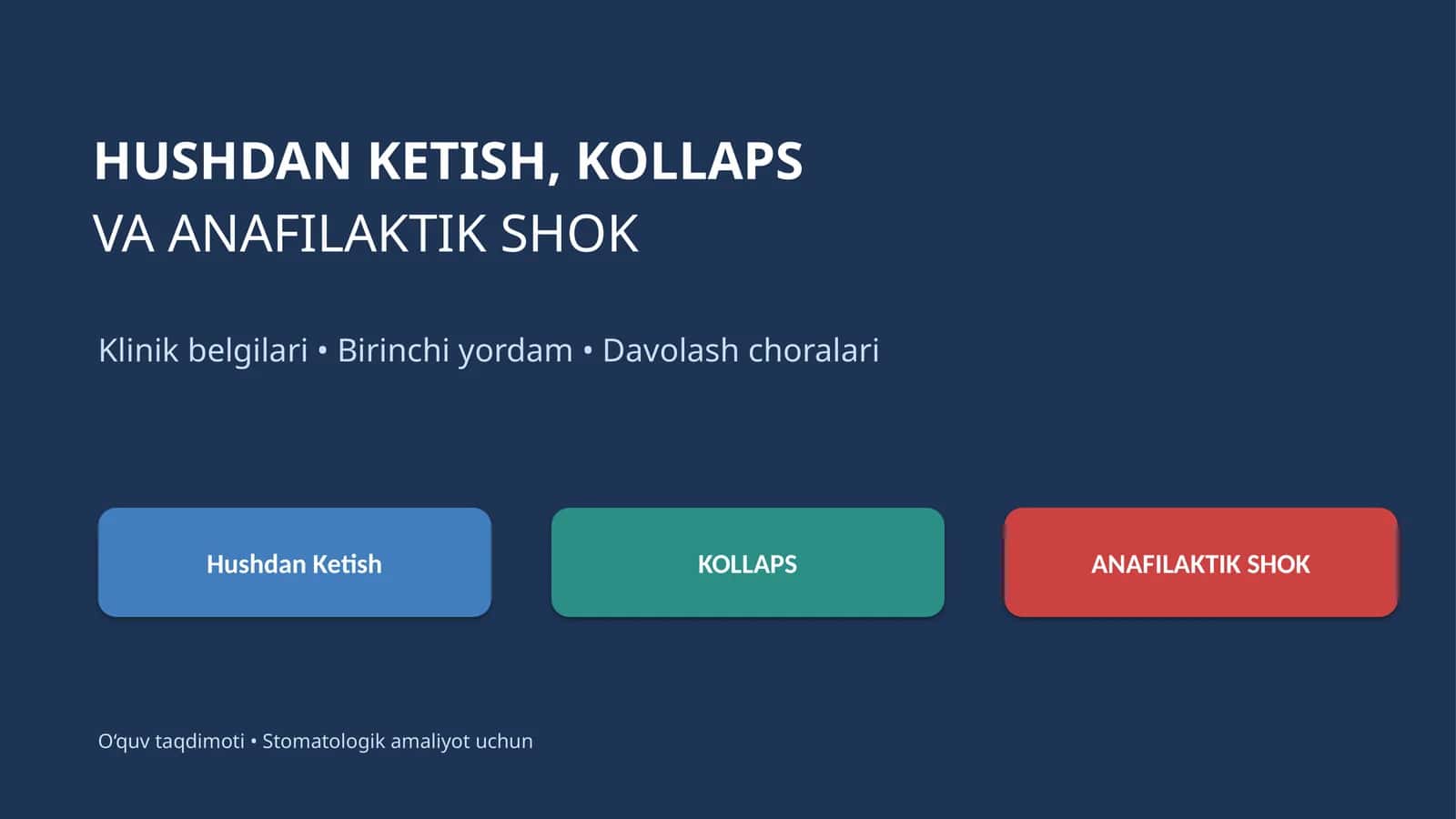 Hushdan ketish. Kollaps. Anafilaktik shok