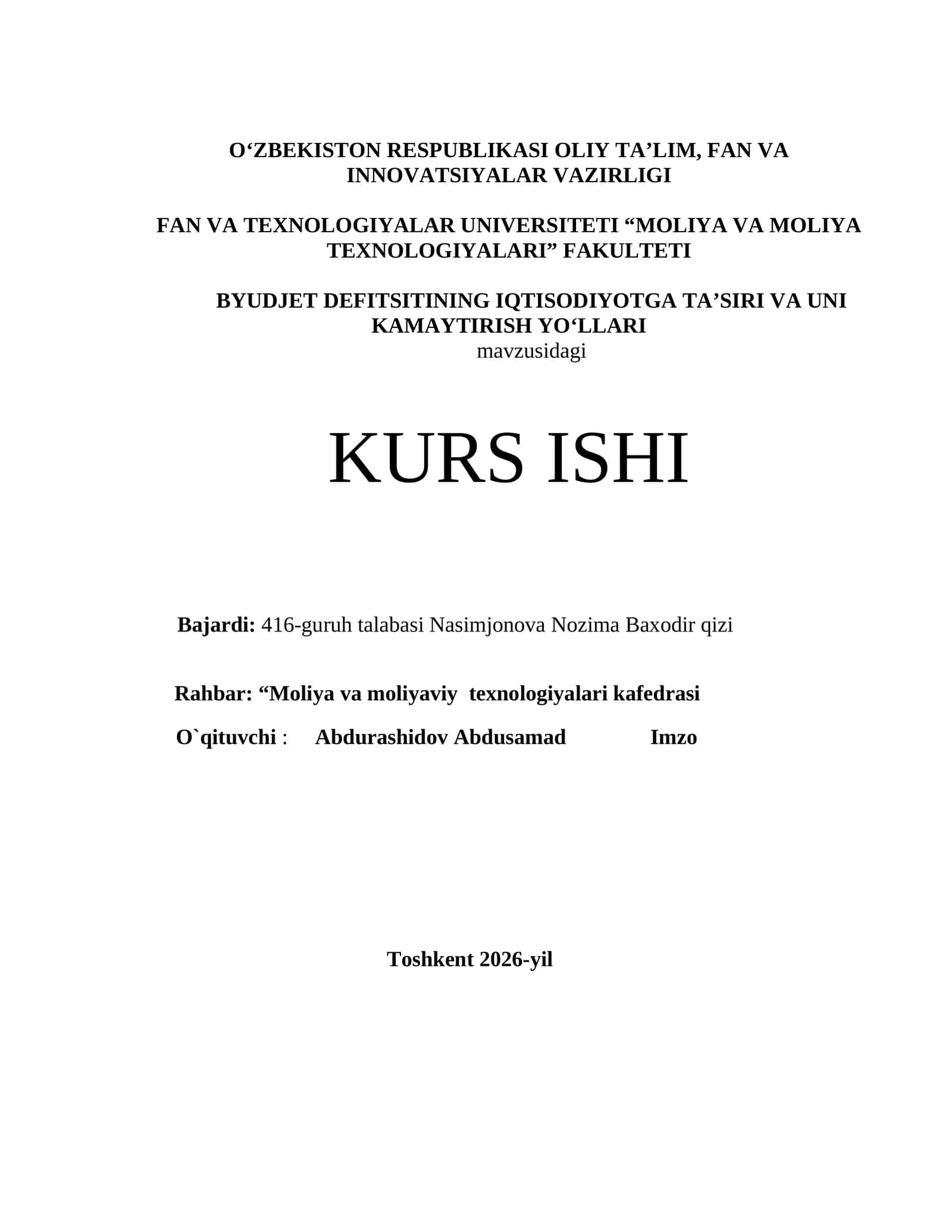 BYUDJET DEFITSITINING IQTISODIYOTGA TA’SIRI VA UNI KAMAYTIRISH YO‘LLARI