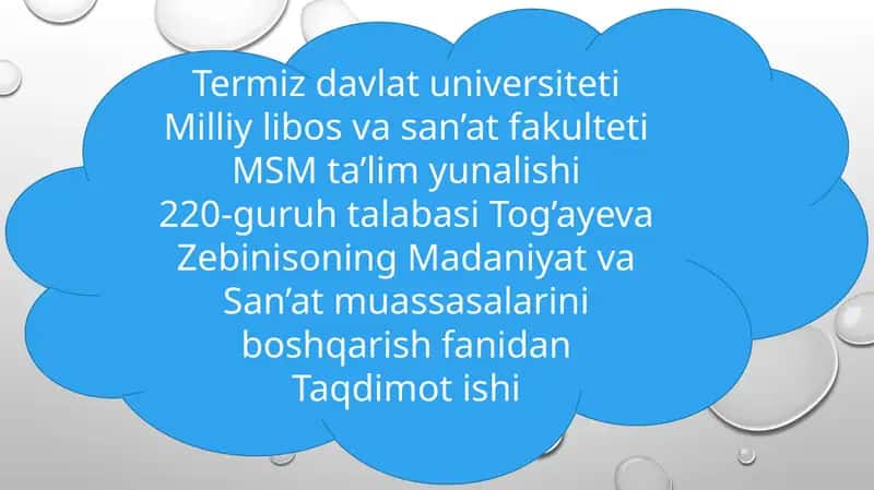 O’zbekistonda Madaniyat va san’at sohasiningTransformatsionJarayonlari