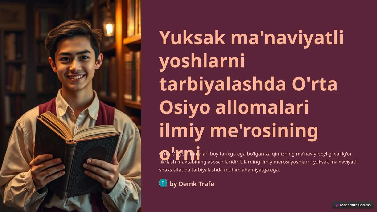 Yuksak ma'naviyatli yoshlarni tarbiyalashda O'rta Osiyo allomalari ilmiy me'rosining o'rni