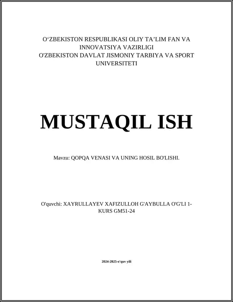 Qopqa Venasining Anatomiyasi