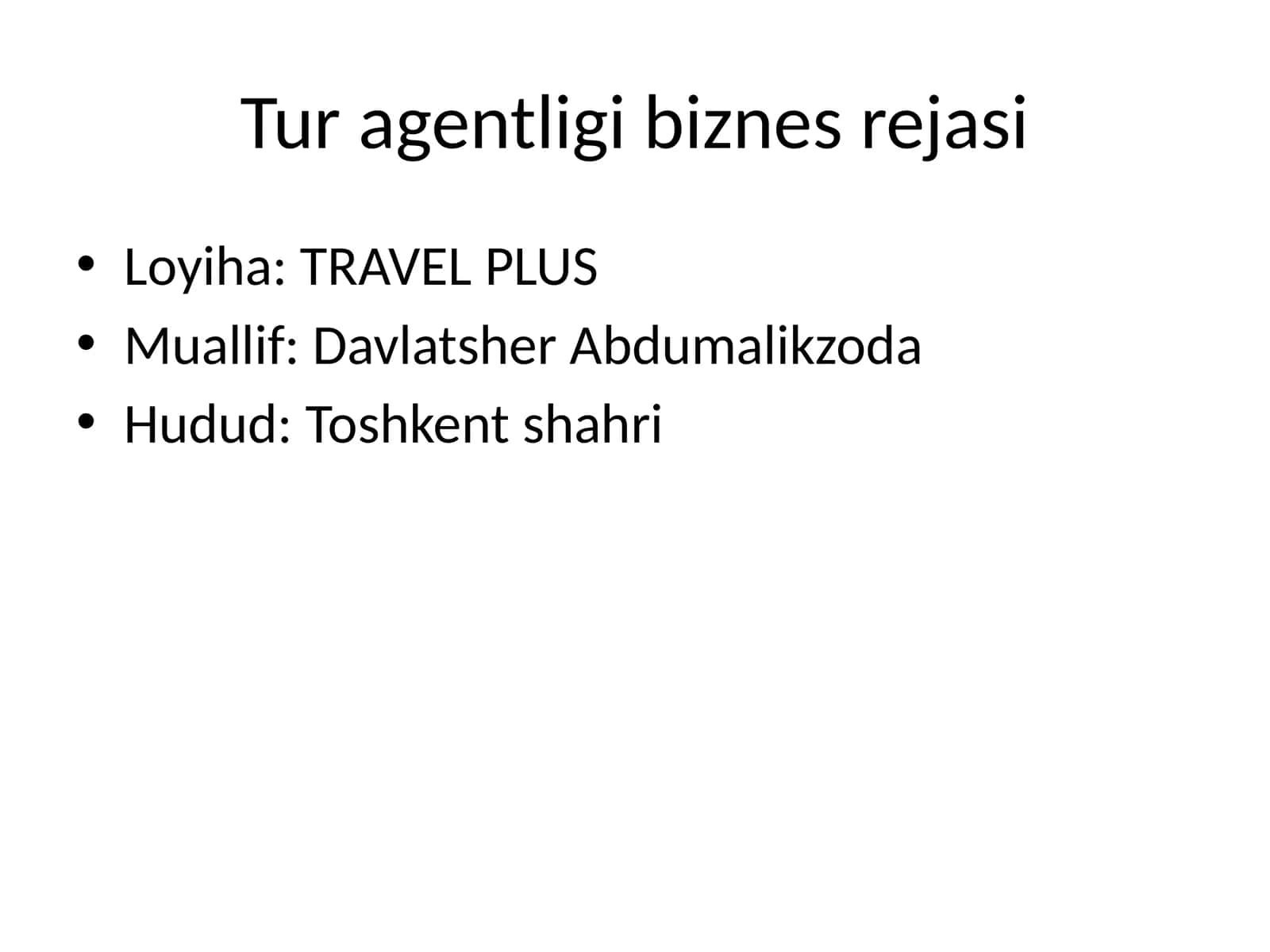 Tur agentligi biznes rejasi
