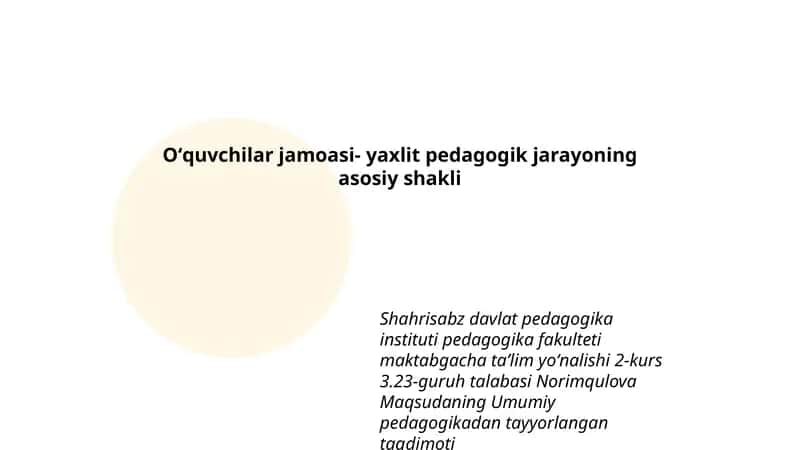 Norimqulova Maqsudaning Umumiy pedagogikadan tayyorlangan taqdimoti