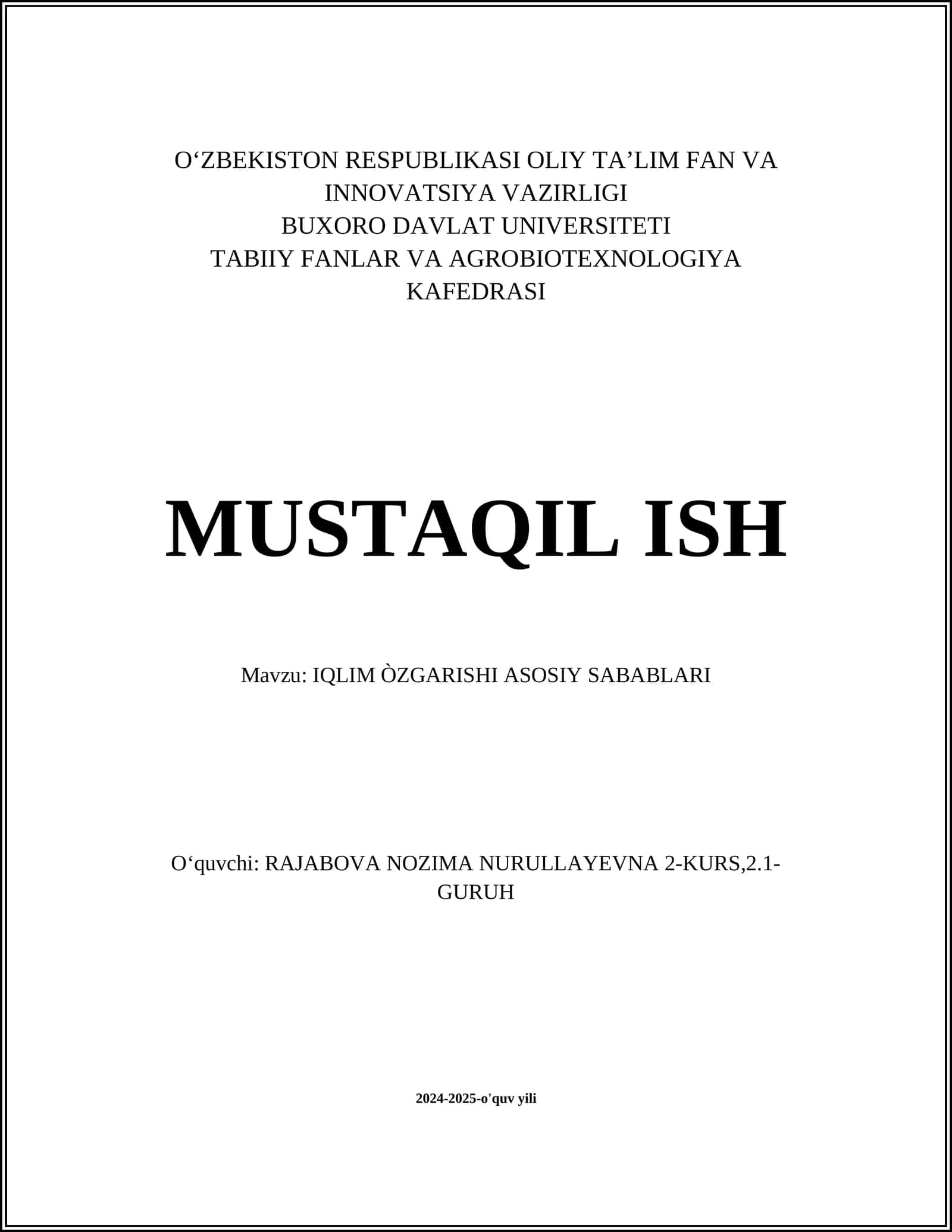 IQLIM ÒZGARISHI ASOSIY SABABLARI