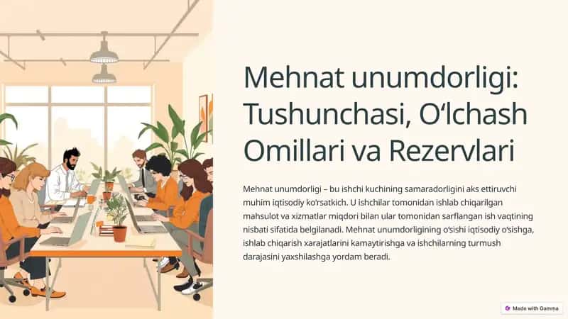 Mehnat unumdorligi: Tushunchasi, O‘lchash Omillari va Rezervlari