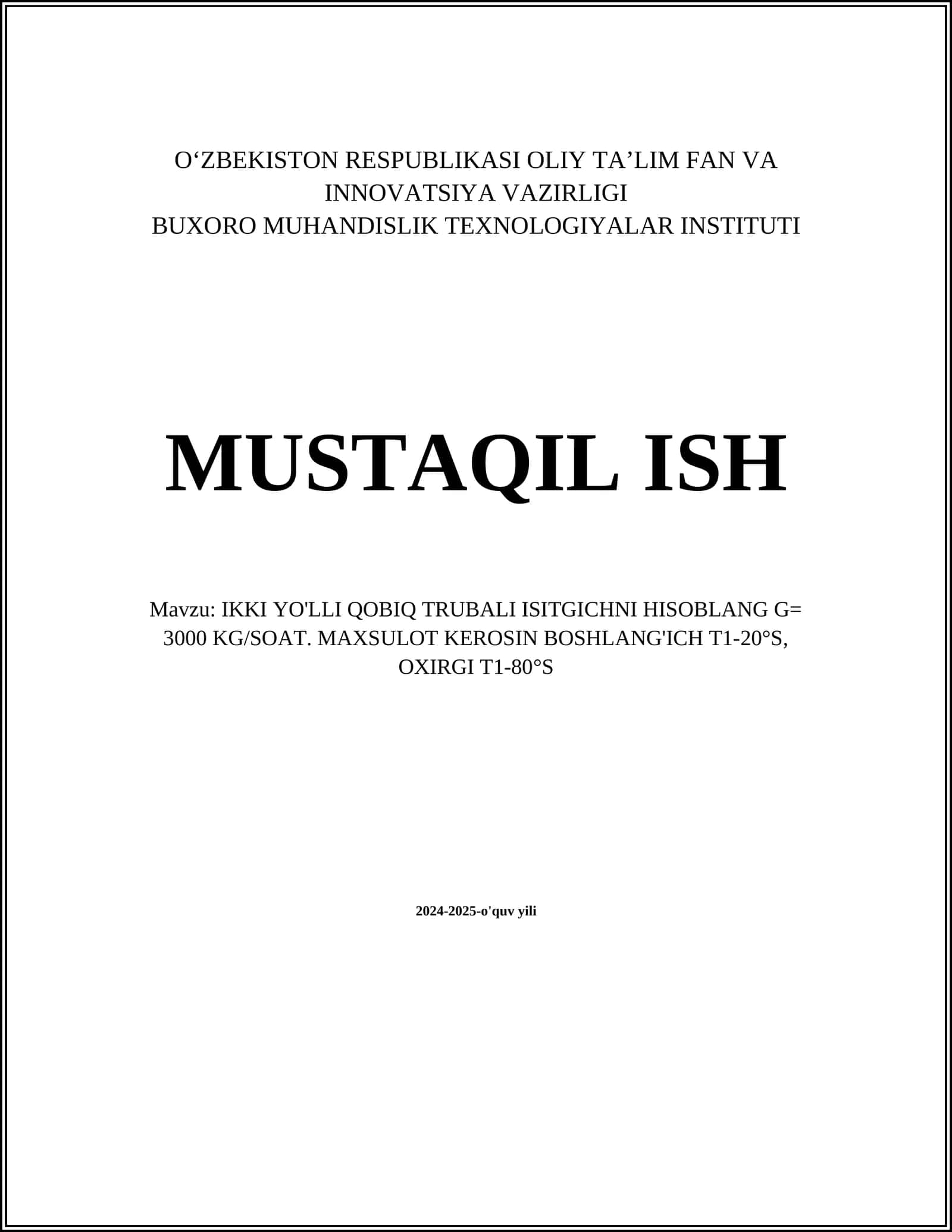 IKKI YO'LLI QOBIQ TRUBALI ISITGICH