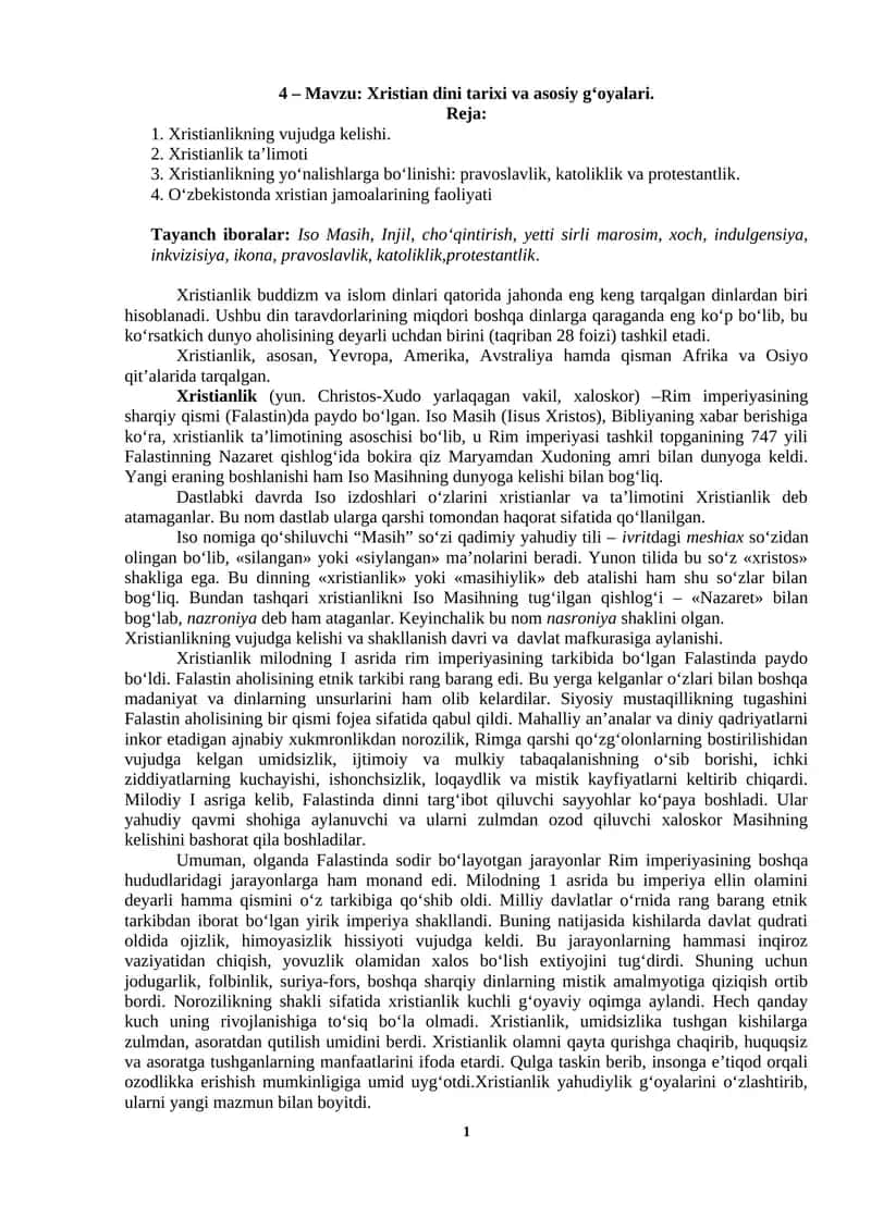Xristian dini tarixi va asosiy g‘oyalari