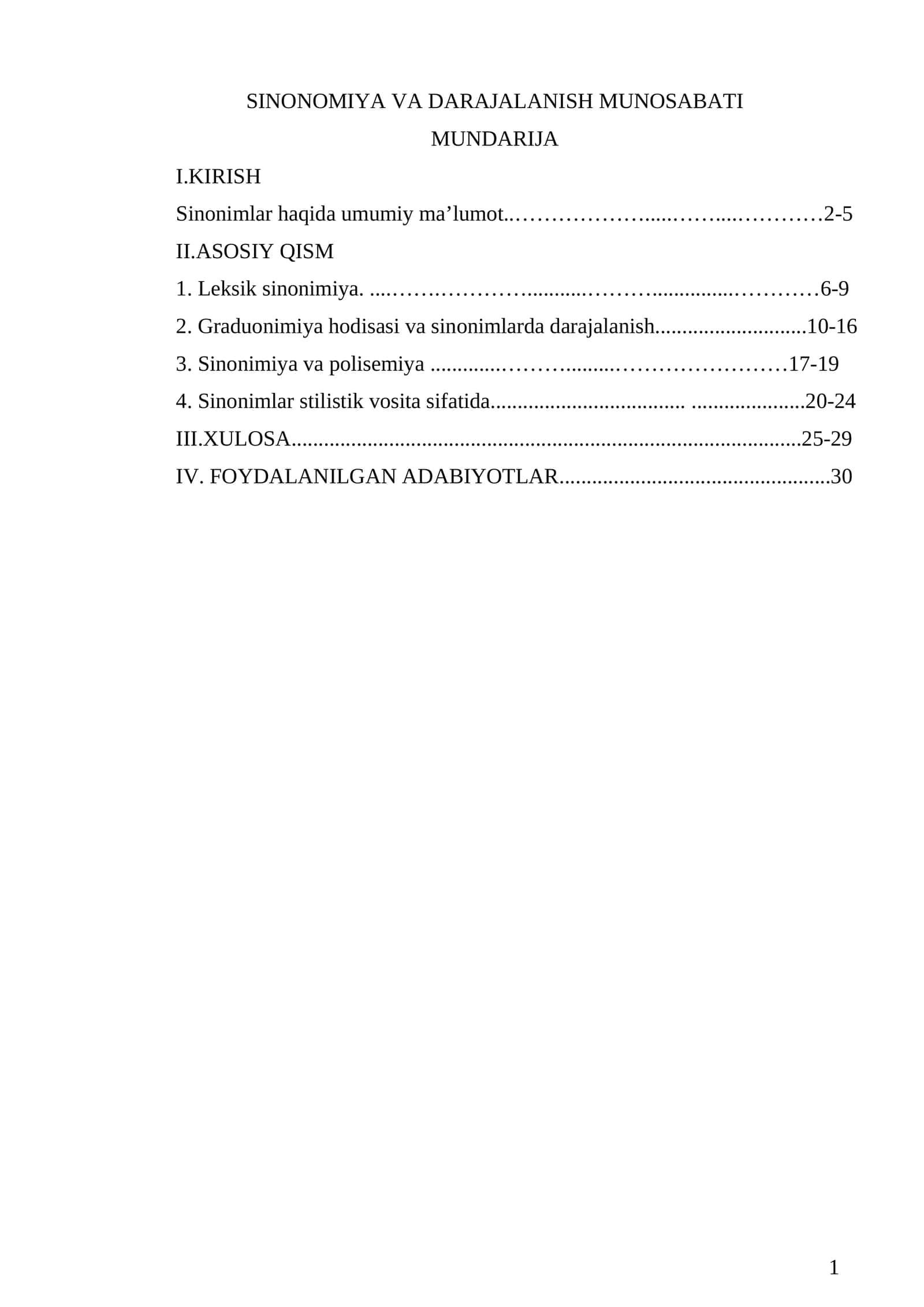 SINONOMIYA VA DARAJALANISH MUNOSABATI