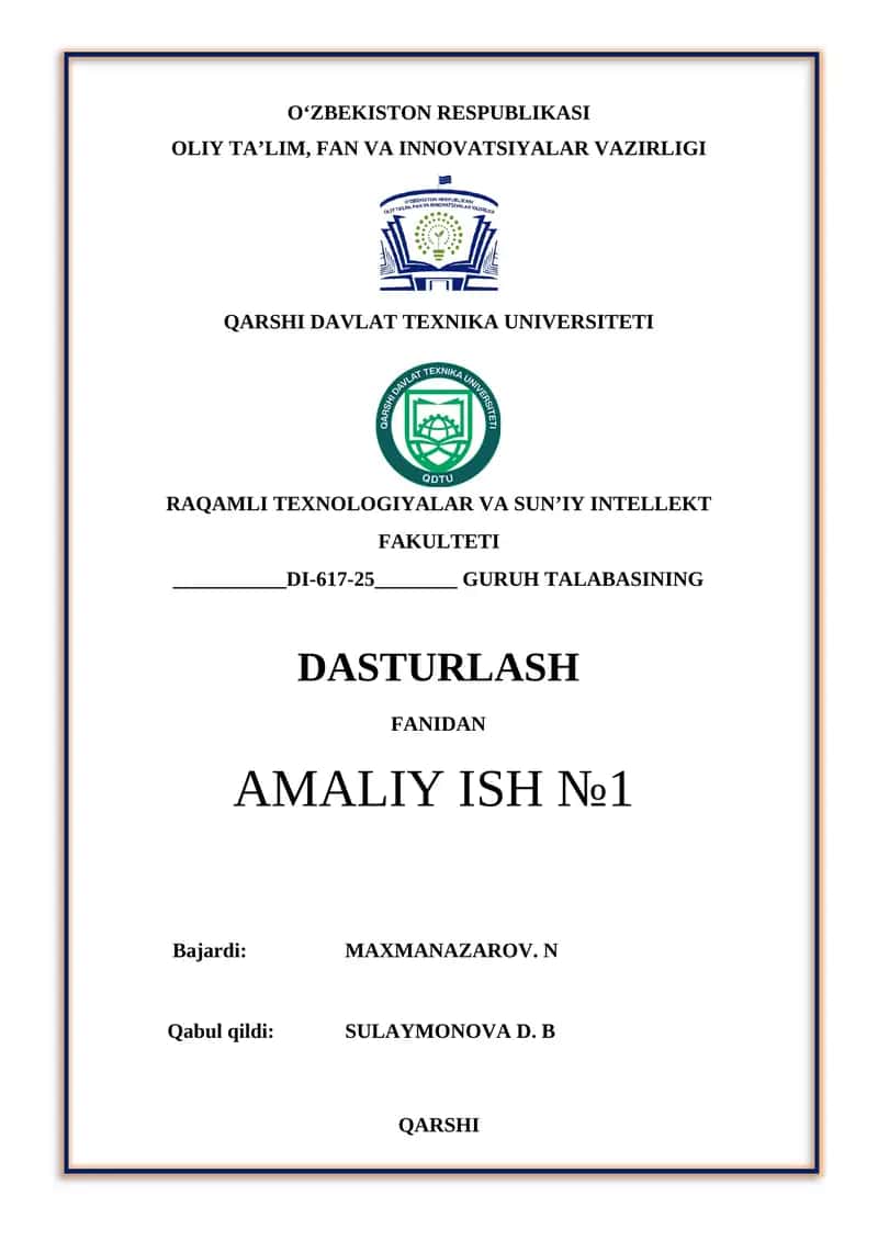 Chiziqli tuzilmali algoritmlarni tavsiflash, C++ tilida dasturlashtirish va kompyuterda hisoblashlar o‘tkazish