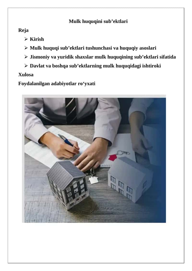 Mulk huquqini sub’ektlari