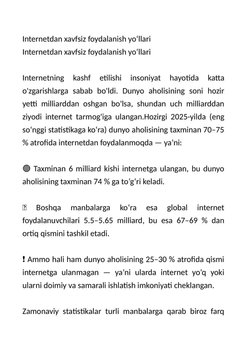 Internetdan xavfsiz foydalanish yo‘llari