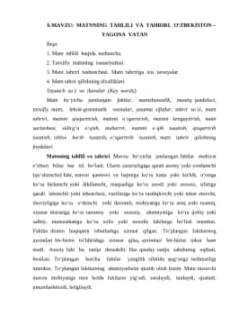 MATNNING TAHLILI VA TAHRIRI. O‘ZBEKISTON – YAGONA VATAN