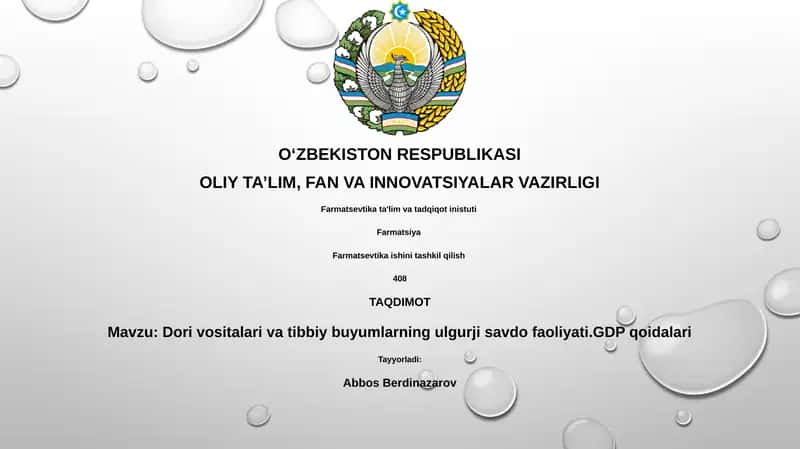 Dori vositalari va tibbiy buyumlarning ulgurji savdo faoliyati.GDP qoidalari