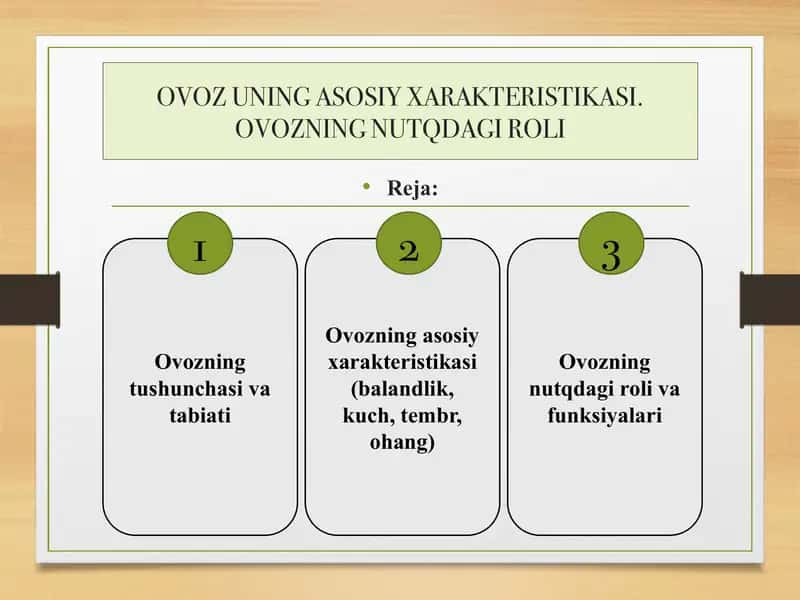OVOZ UNING ASOSIY XARAKTERISTIKASI.OVOZNING NUTQDAGI ROLI