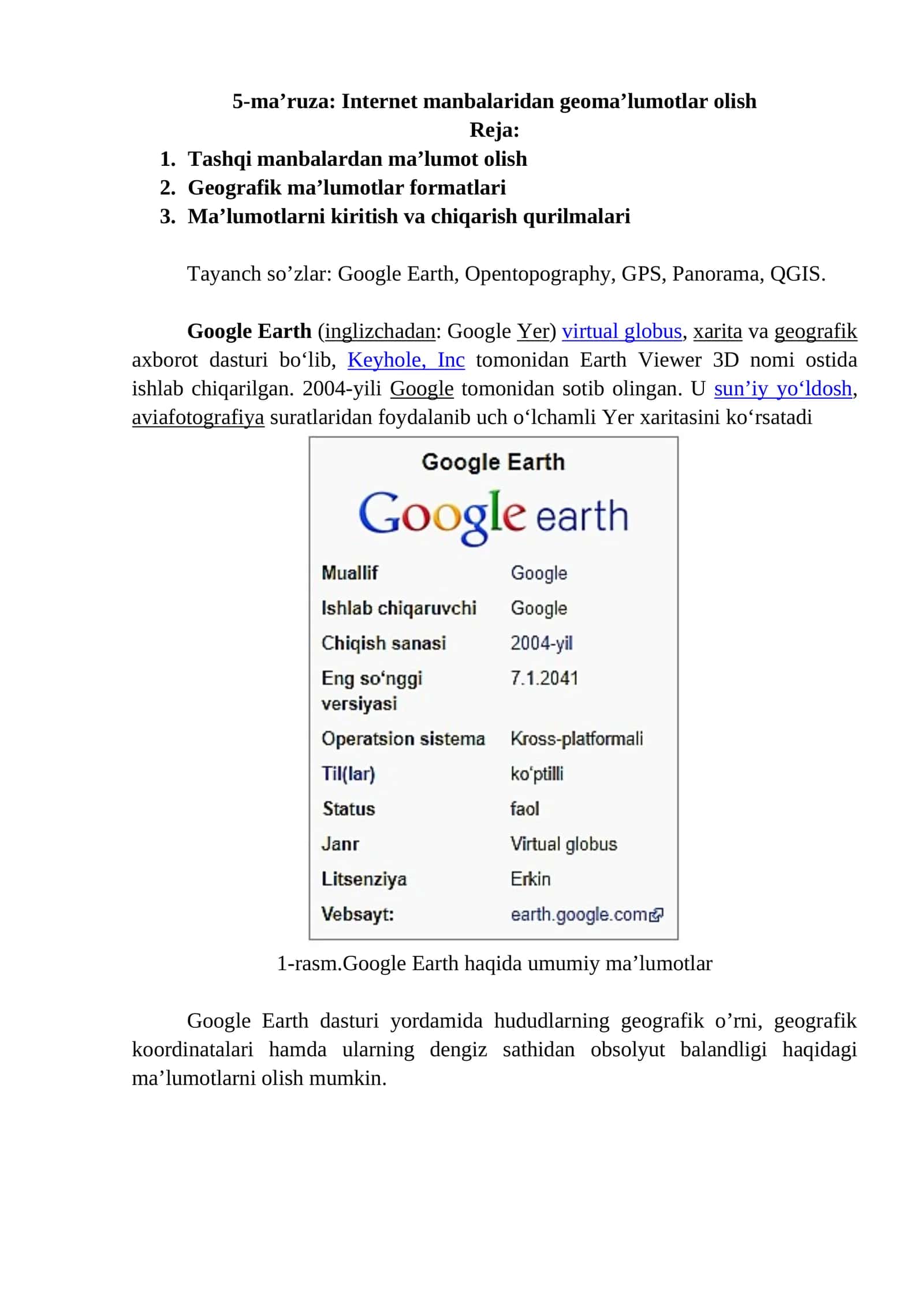 Internet manbalaridan geoma’lumotlar olish