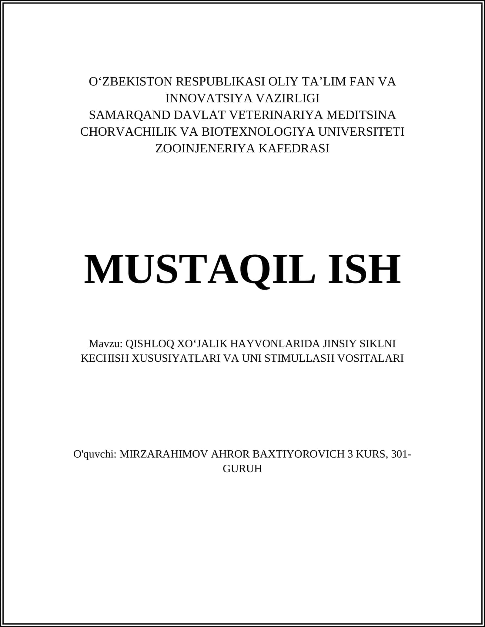 Qishloq XO‘jalik Hayvonlari