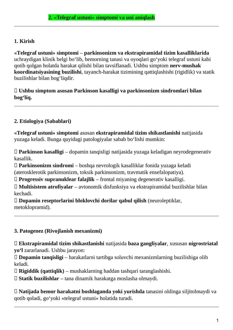 Telegraf ustuni simptomi