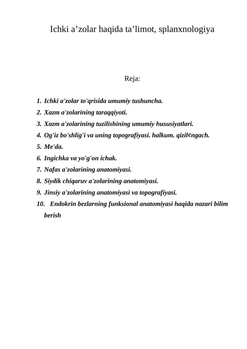 Ichki a'zolar anatomiyasi