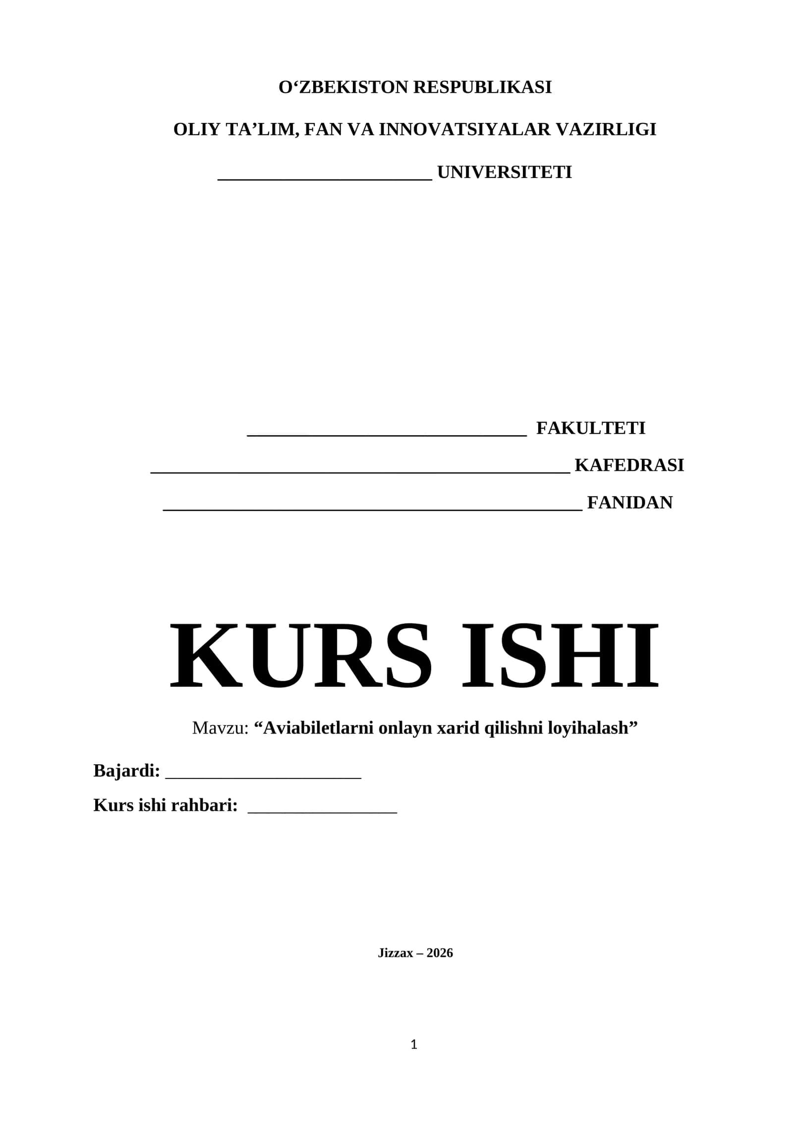 Aviabiletlarni onlayn xarid qilishni loyihalash