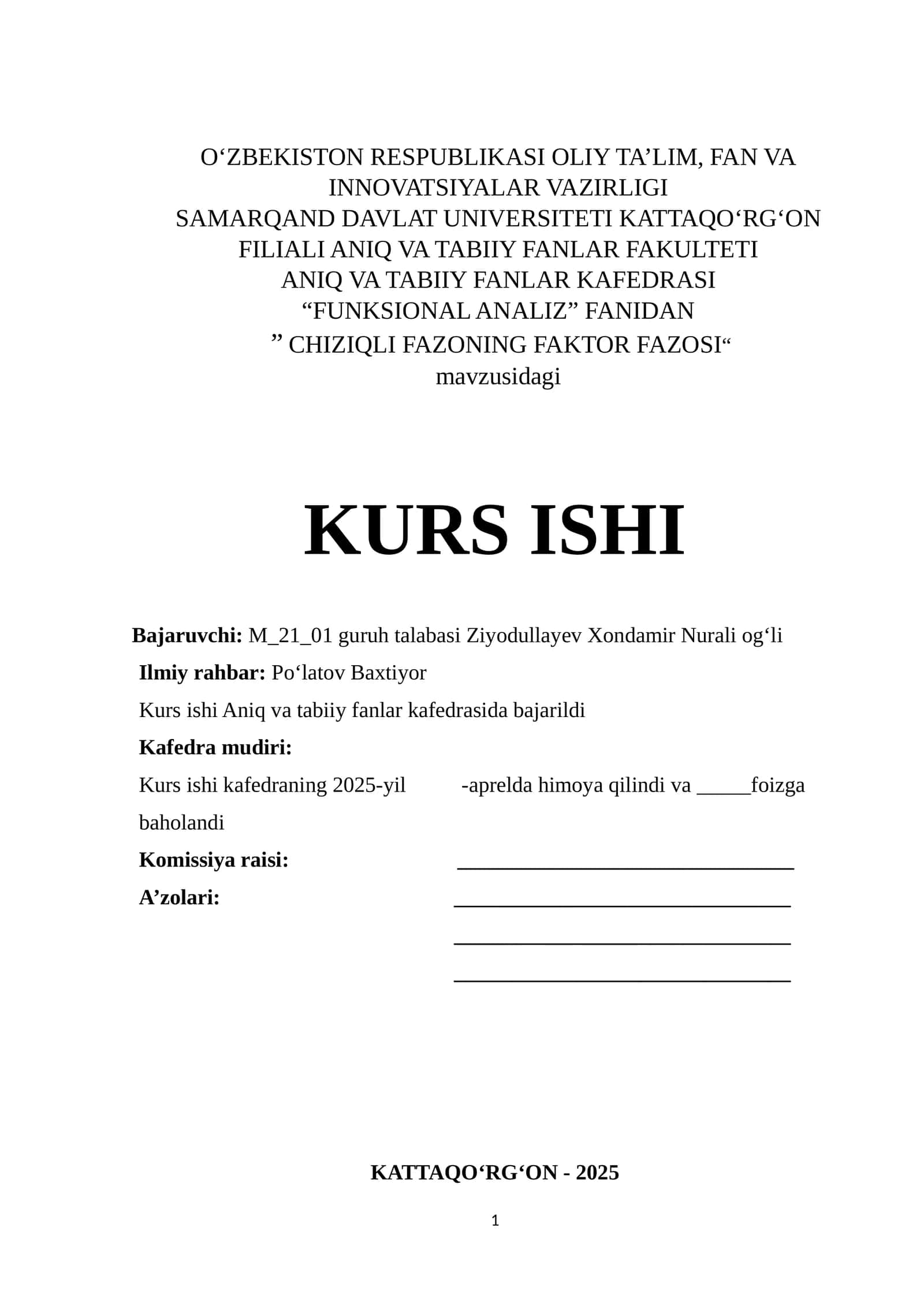 Chiziqli fazoning faktor fazosi