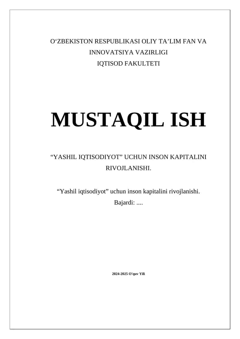 Yashil iqtisodiyot uchun inson kapitalini rivojlanishi