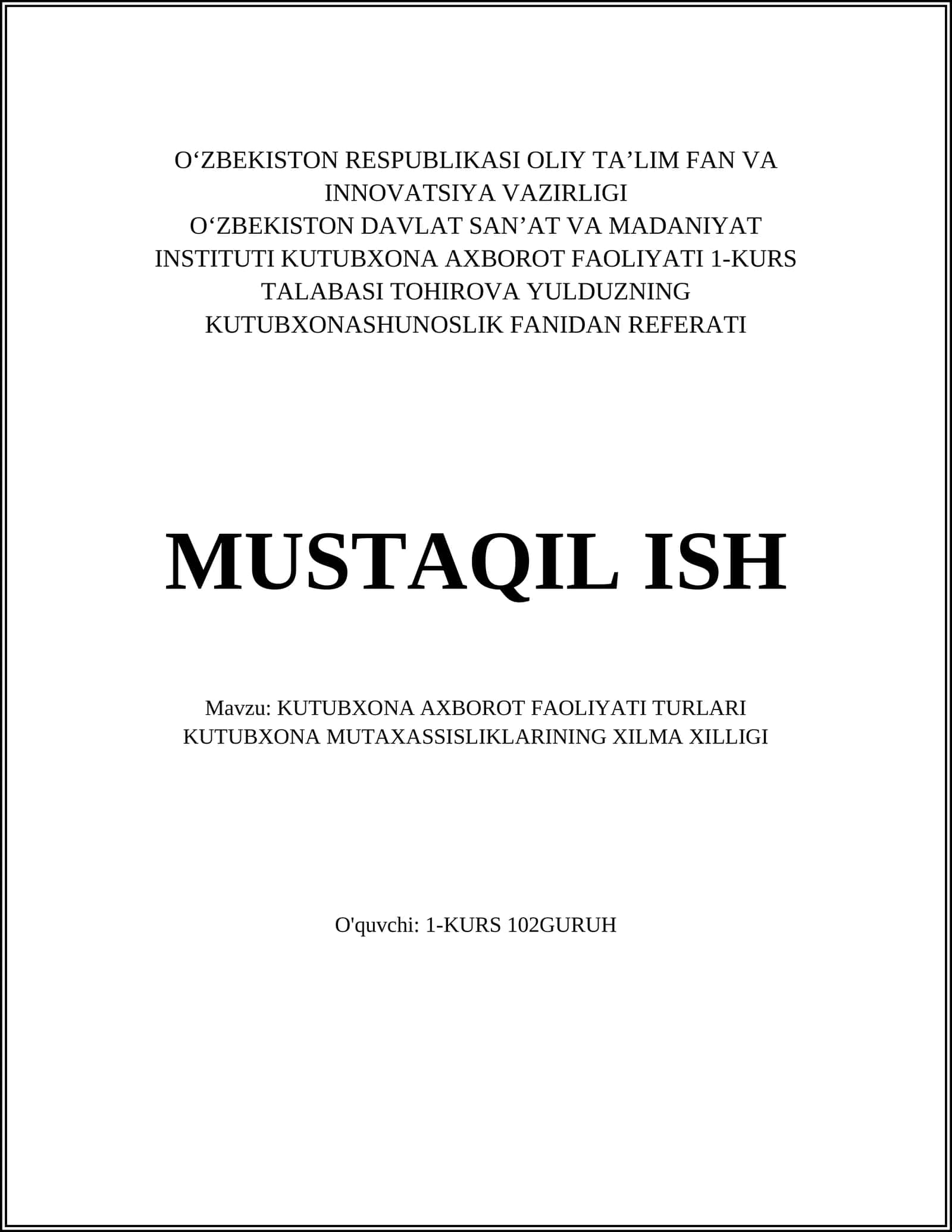 Kutubxona axborot faoliyati turli xillari
