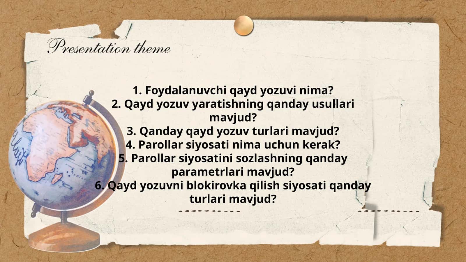 Qayd Yozuvi va Parollar Siyosati