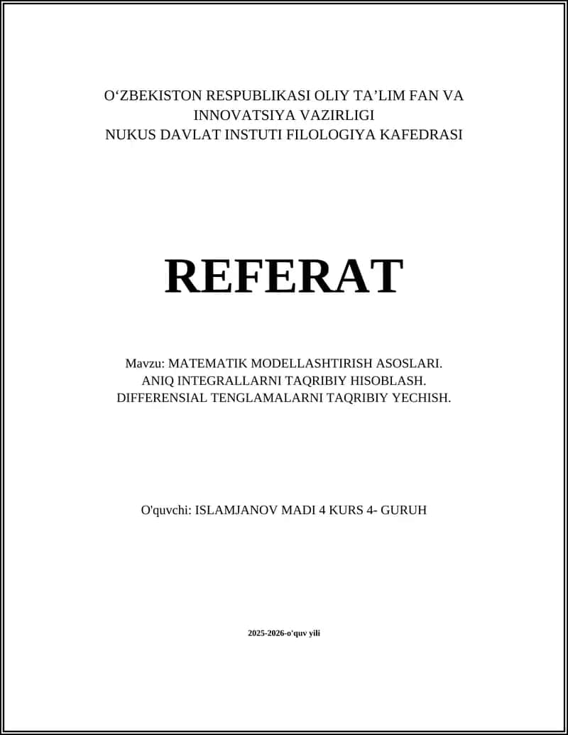 Matematik Modellashtirish Asoslari