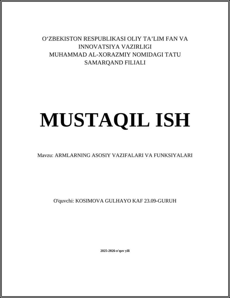 ARMLARNING ASOSIY VAZIFALARI VA FUNKSIYALARI