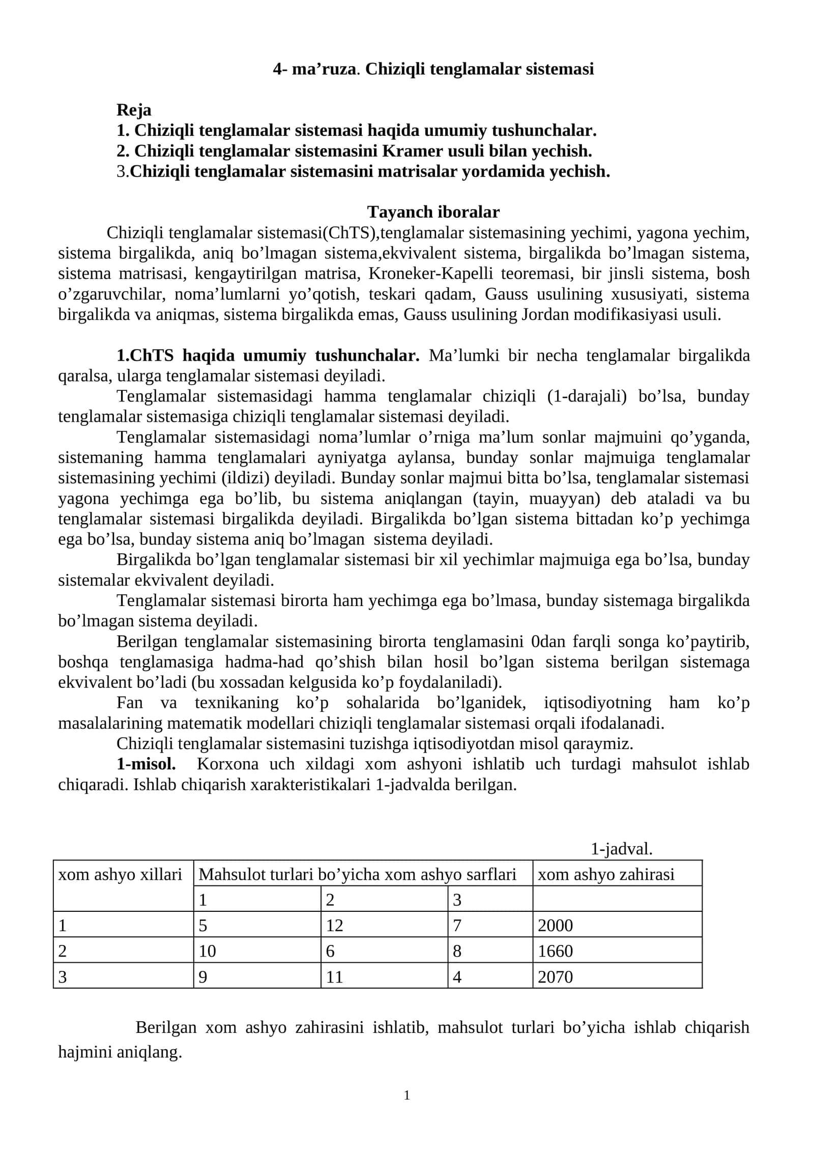 Chiziqli tenglamalar sistemasi