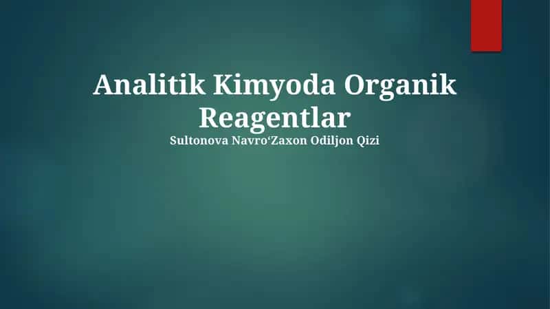 Analitik Kimyoda Organik Reagentlar
