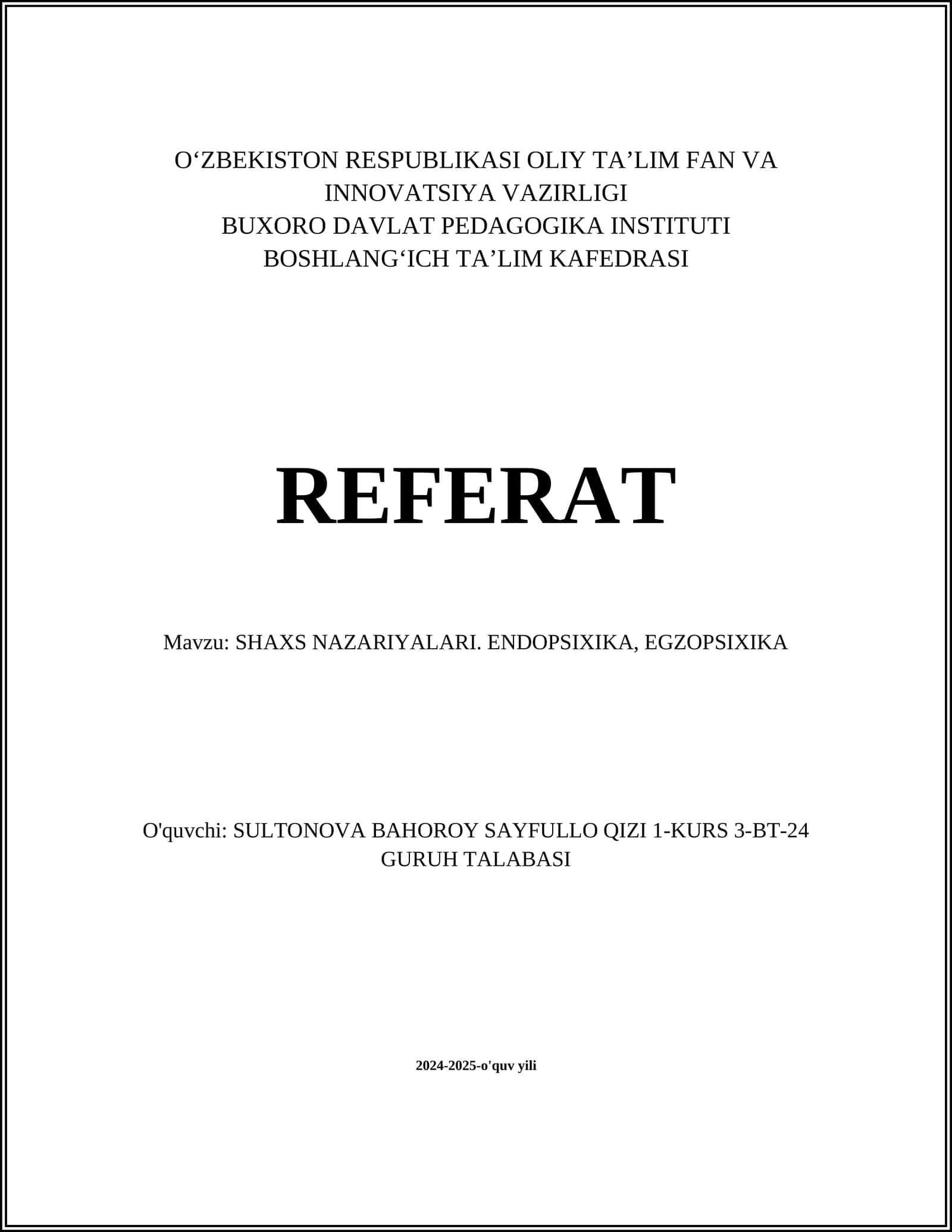 SHAXS NAZARIYALARI. ENDOPSIXIKA, EGZOPSIXIKA
