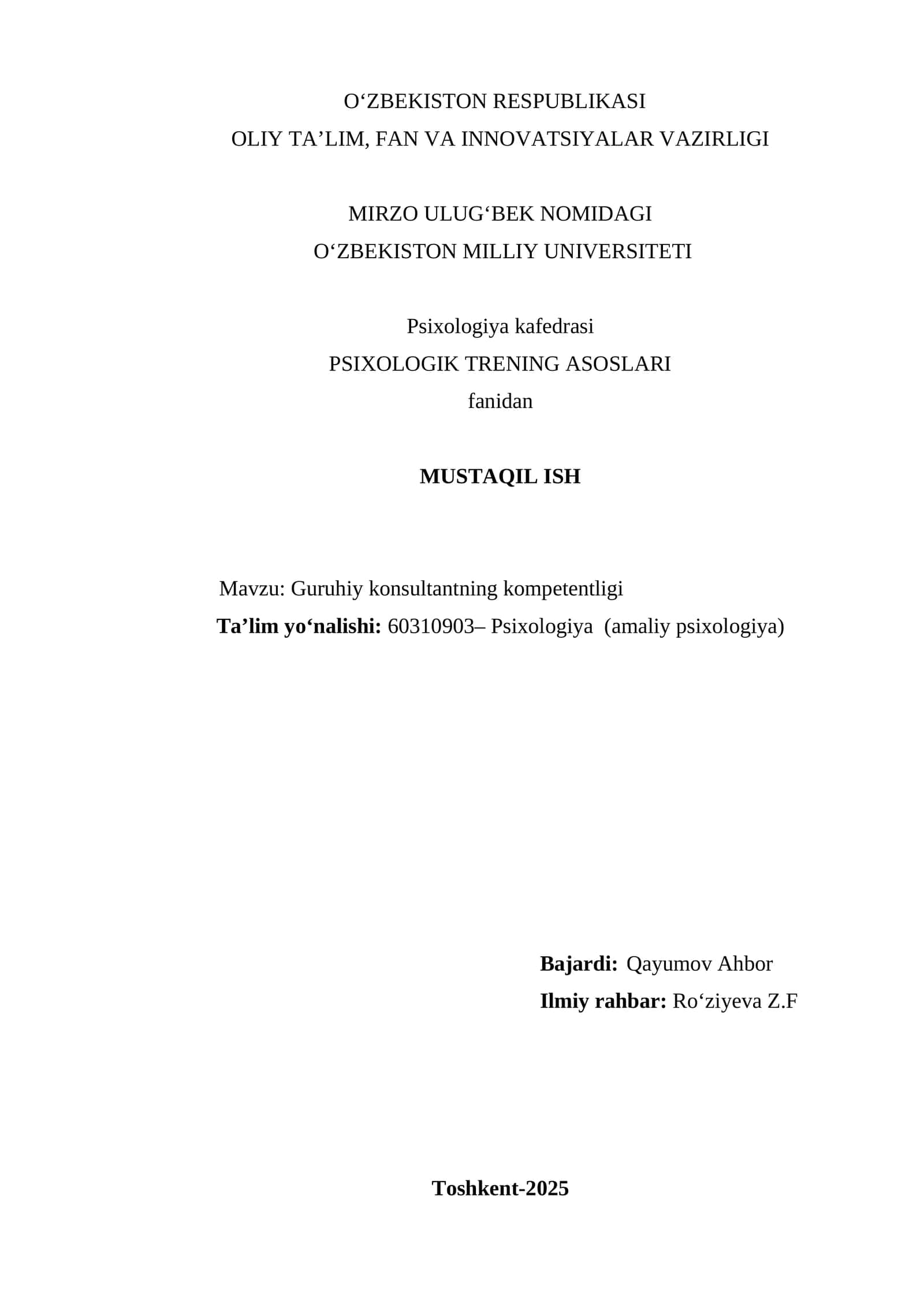 PSIXOLOGIK TRENING ASOSLARI