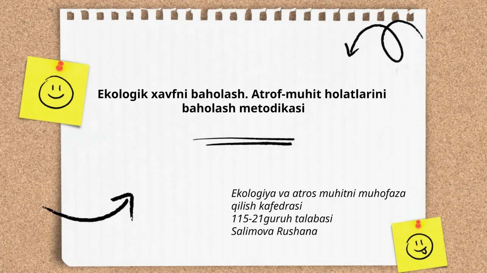 Ekologik xavfni baholash. Atrof-muhit holatlarini baholash metodikasi