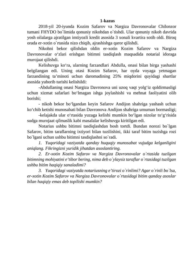 Nikohdagi huquqiy munosabatlar