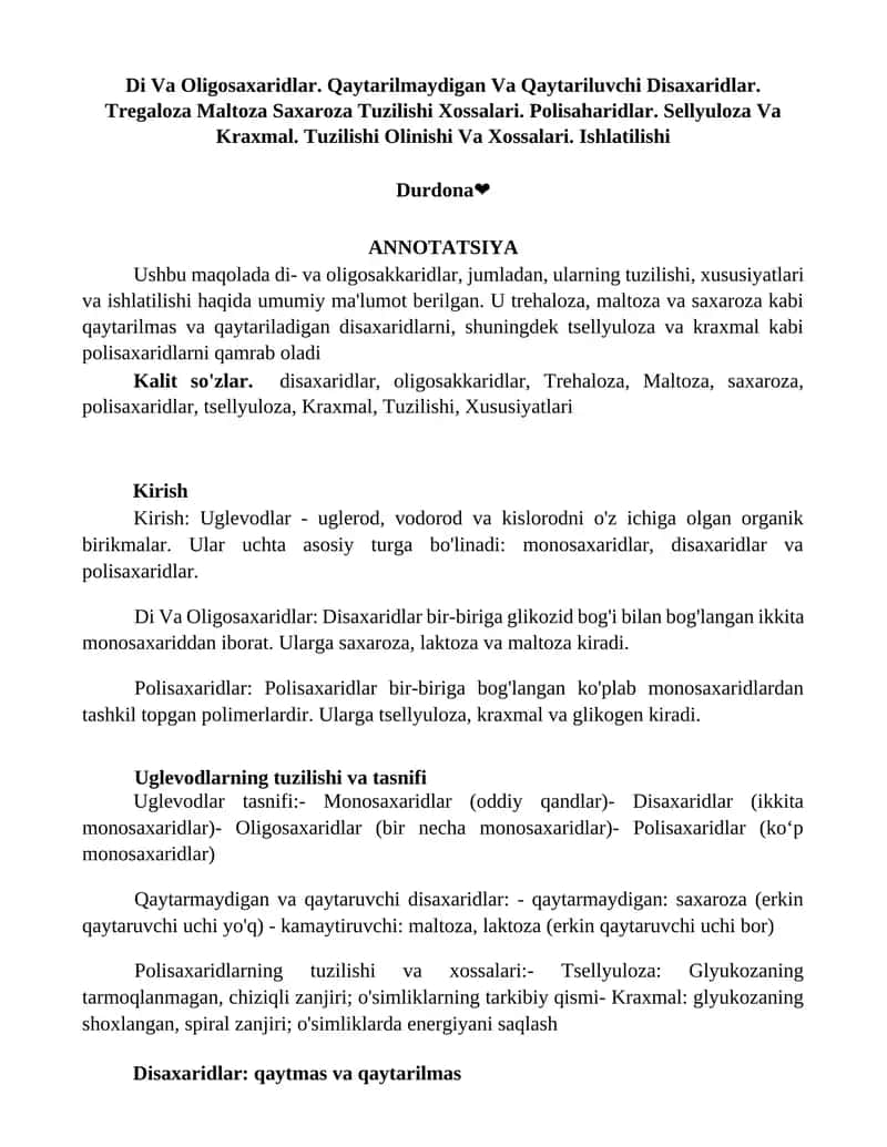Di Va Oligosaxaridlar