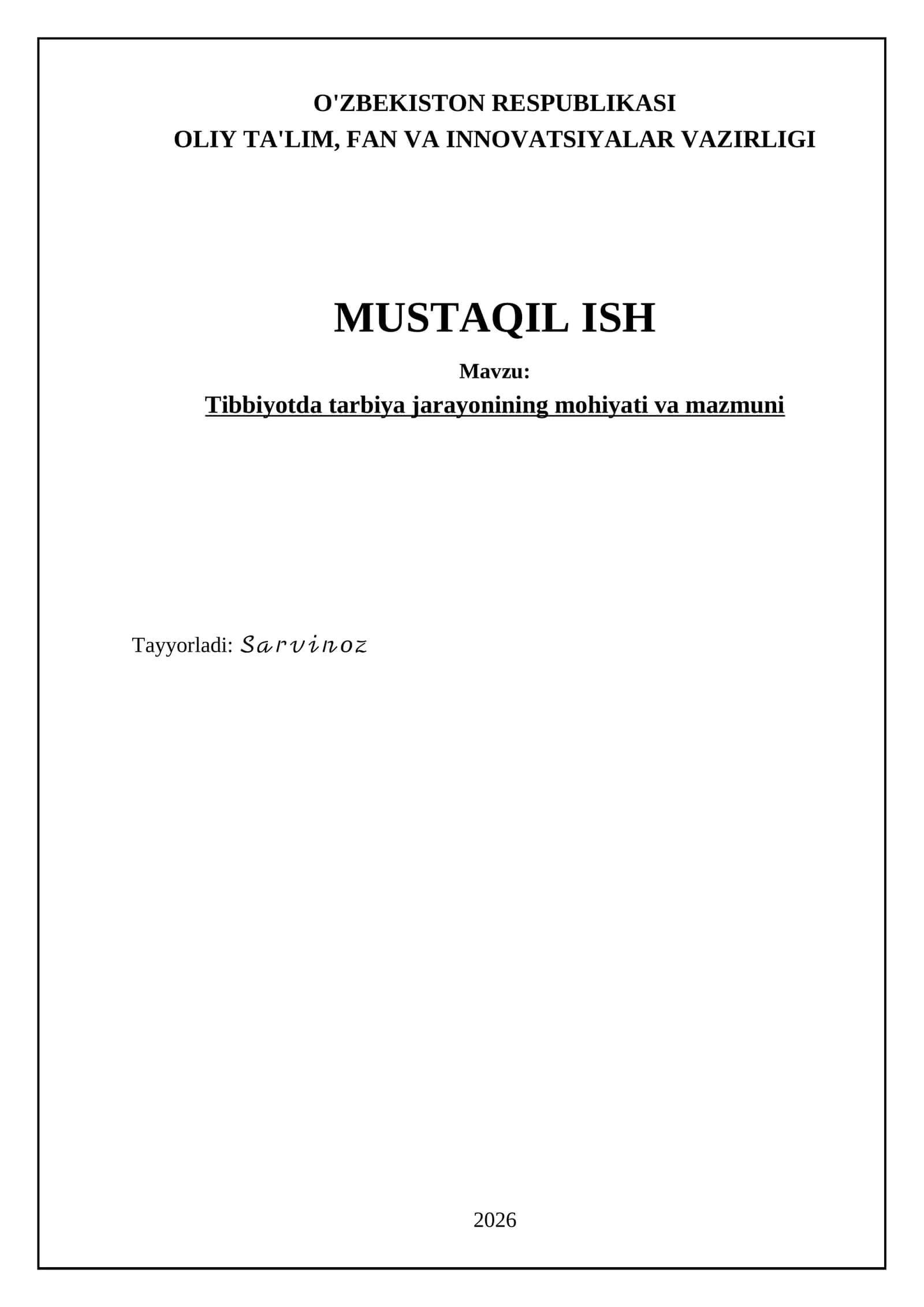 Tibbiyotda tarbiya jarayonining mohiyati va mazmuni