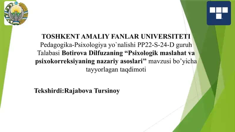 Psixologik maslahat va psixokorreksiyaning nazariy asoslari