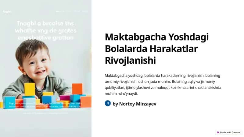 Maktabgacha Yoshdagi Bolalarda Harakatlar Rivojlanishi