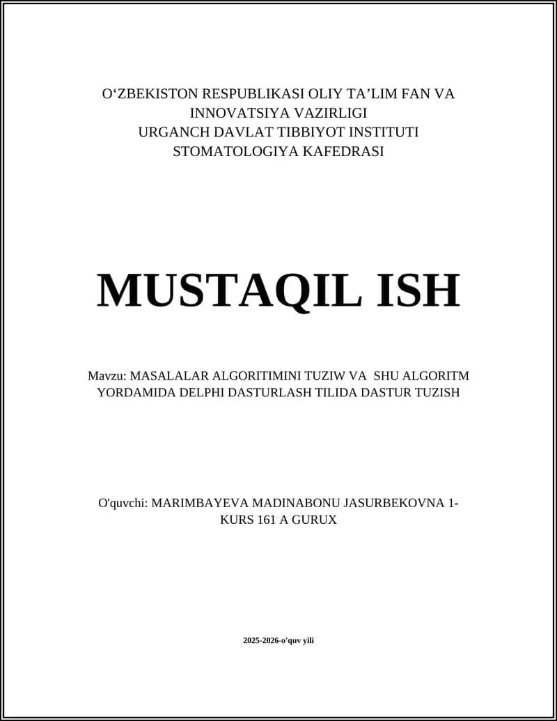 MASALALAR ALGORITIMI
