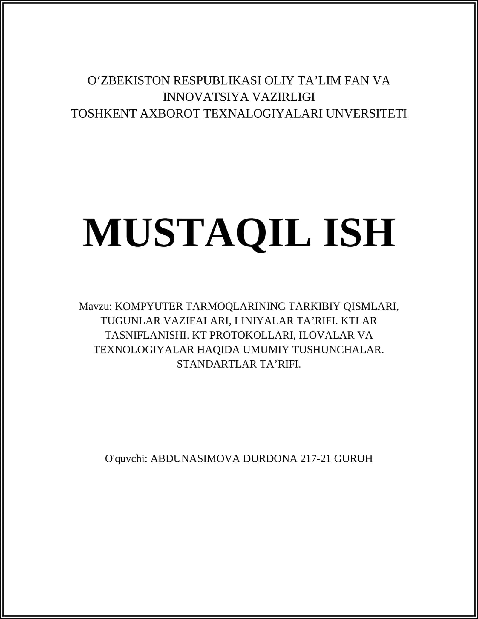 Kompyuter tarmoqlarining asosiy tarkibiy qismlari